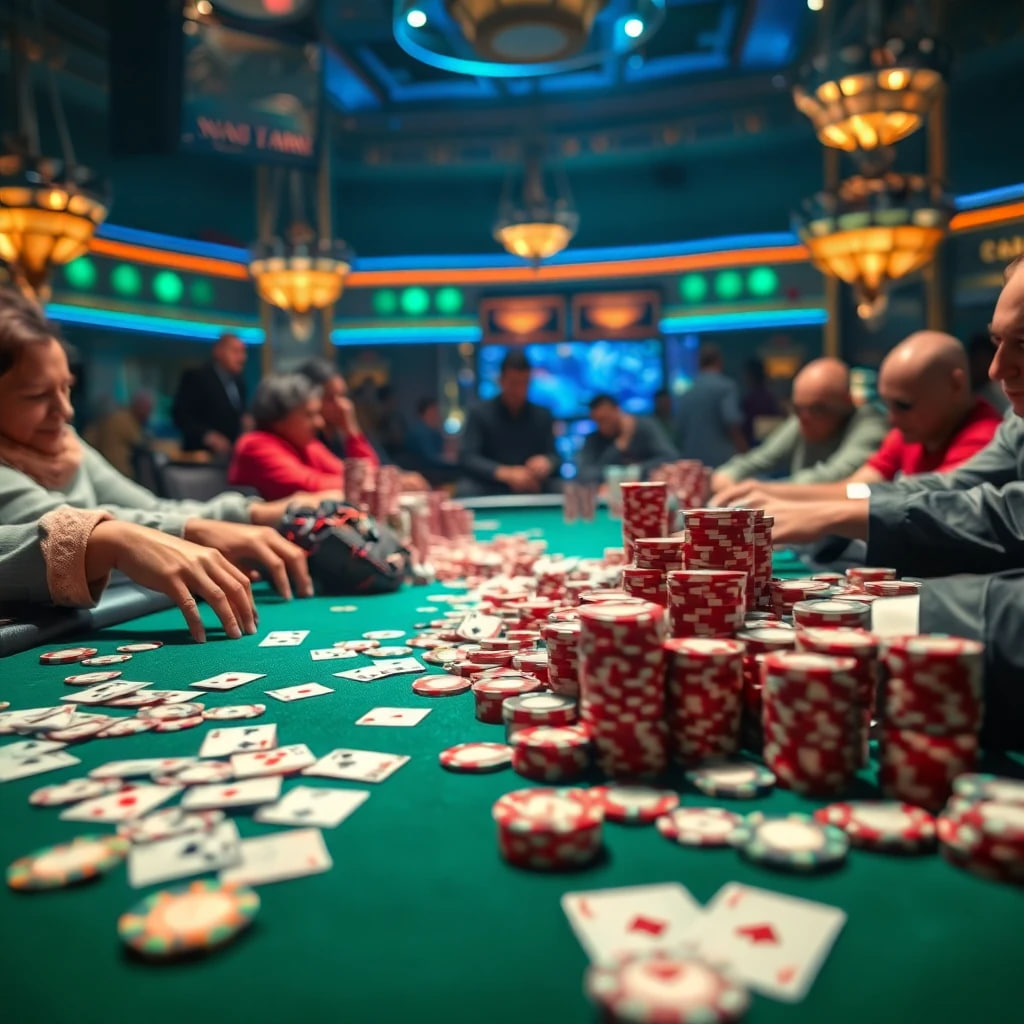 豪华装修的高级扑克室,水晶吊灯和真皮座椅